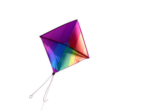 Colorful Kite Flying High Against White or Transparent Sky for Summer Fun