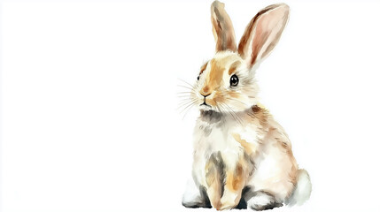 Obraz premium Cute watercolor bunny with soft fluffy fur in pastel tones resting gently on a white background