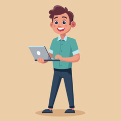 man standing with laptop vector