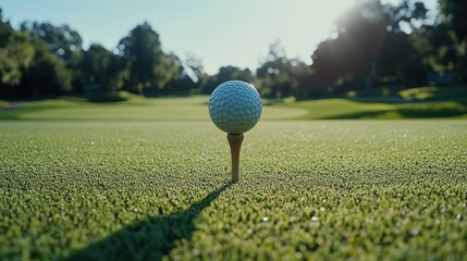 Golf ball on tee in a golf course