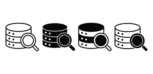 Database Search Icon Black and White Illustration with Magnifying Glass Vector Design