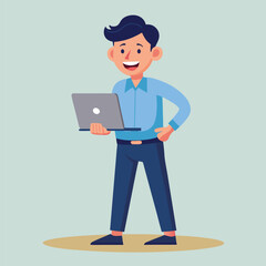 man standing with laptop vector