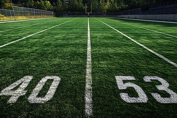 American football field with yard lines and goal post on a sunny day