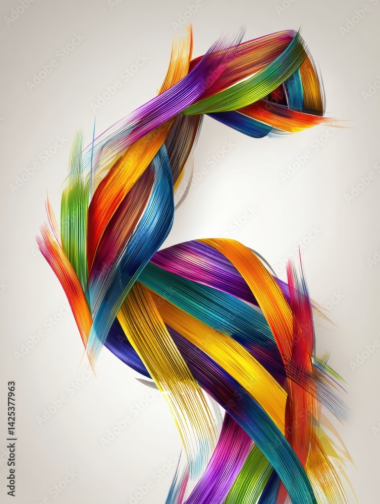 Aufkleber muscle form created from vibrant rainbow ribbons symbolizing strength and wellness in an artistic re