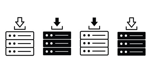 Server Download Data Icons Black and White Downloading Illustrations Vector Design
