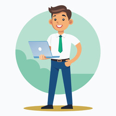 man standing with laptop vector