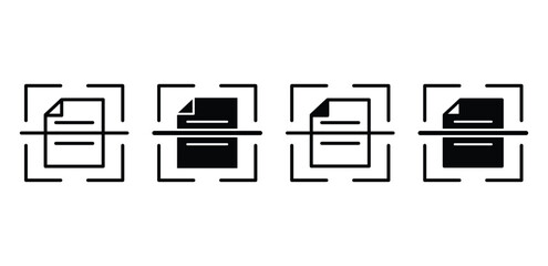 Scan Document Icon Set Black and White Digital File Processing Symbols Vector Design