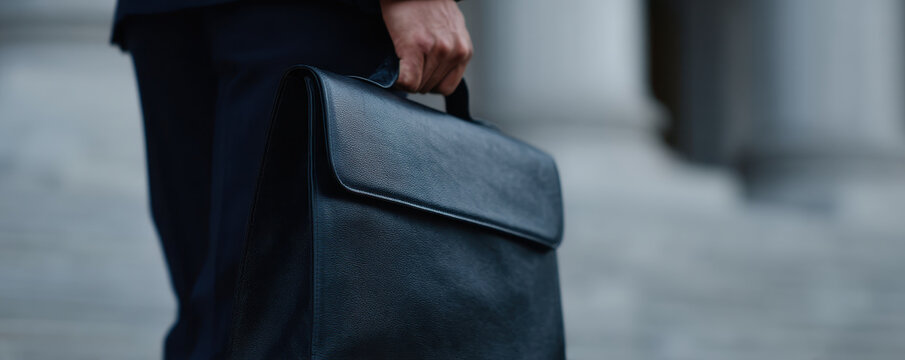 person holding sleek briefcase outside courthouse