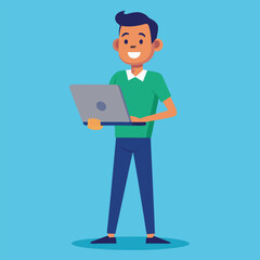 man standing with laptop vector