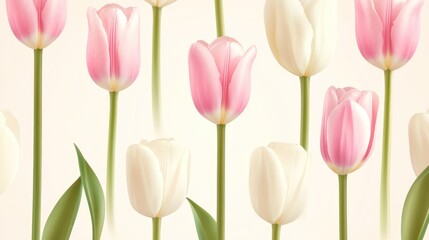 Obraz premium Pastel Pink and White Tulips: A Springtime Delight