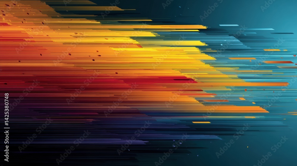 Poster Dynamic Abstract Motion Streaks Create the Shape of a Runner on a Vibrant Gradient Backdrop, Illustrating Speed and Energy in Action