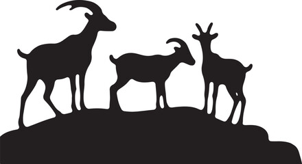 Fototapeta premium Mountain Goat Family Silhouette Set