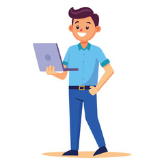 Obraz premium man standing with laptop vector