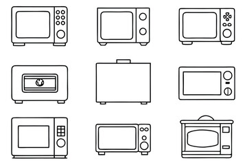 microwave line art retro kitchen equipment outline drawing