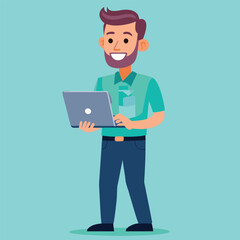 man standing with laptop vector