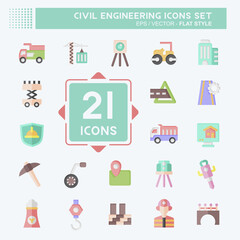 Icon Set Civil Engineering. related to Education symbol. flat style. editable