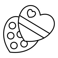Heart shaped candy box thin line icon, sweets candies concept. Vector graphics. Chocolate candy package sign on white background, linear style for mobile or design.