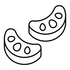 Orange slices with syrup thin line icon, juicy fruits concept. Vector graphics. Sweet fruit orange slices, pieces sign on white background, linear style for mobile or design.