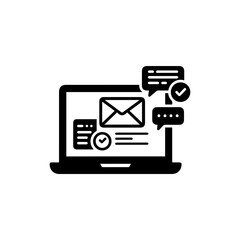 Laptop with email marketing symbols minimal icon