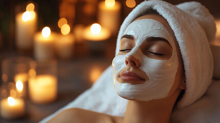 Woman Relaxing with Facial Mask Spa Treatment