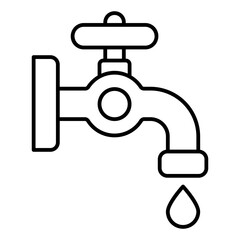 Water faucet and drop thin line icon, water resource concept. Vector graphics. Faucet tap with water, drop sign on white background, linear style for mobile or design.