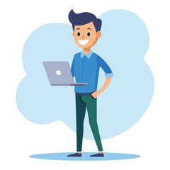 man standing with laptop vector