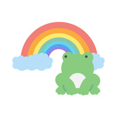 カエル  虹  イラスト