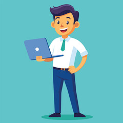 man standing with laptop vector