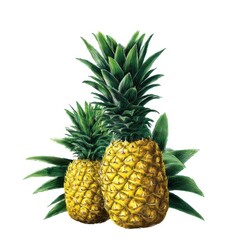 Obraz premium Two pineapples with leaves still on white background