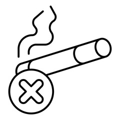 Smoking cigarette ban thin line icon, prohibited items concept. Vector graphics. Cigarette smoking forbidden sign on white background, linear style for mobile or design.