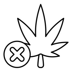 Leaf of marijuana ban thin line icon, prohibited items concept. Vector graphics. Marijuana plant forbidden sign on white background, linear style for mobile or design.