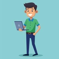 man standing with laptop vector