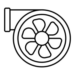 Fototapeta premium Turbine for motor engine thin line icon, car service concept. Vector graphics. Car charger with fan, part sign on white background, linear style for mobile or design.