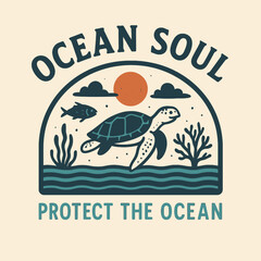 Sea Turtle Swimming in Ocean with Fish and Coral Graphic Art