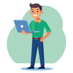 man standing with laptop vector