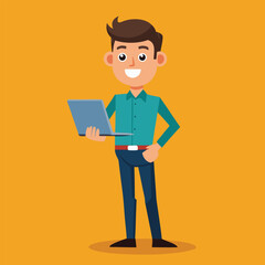 man standing with laptop vector