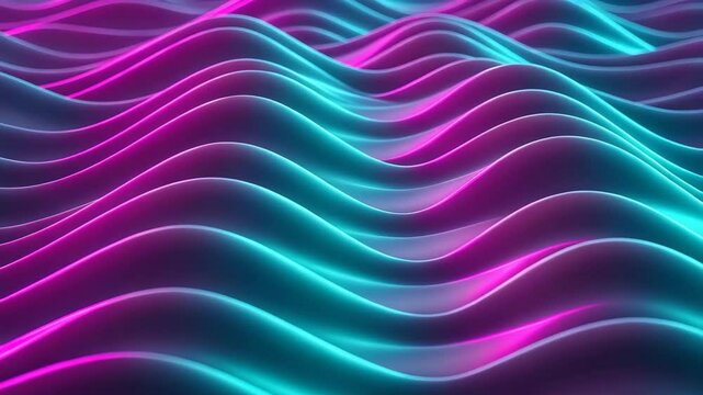 Dynamic neon waves ripple in vibrant pink and blue abstract motion.