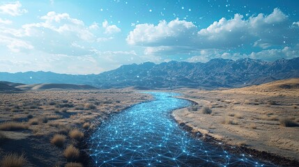 Naklejka premium Digital River in Desert Landscape