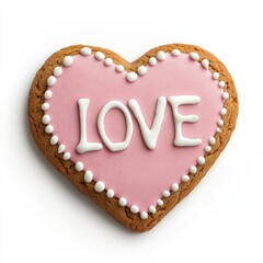 Heart-shaped love cookie, iced with pink and white