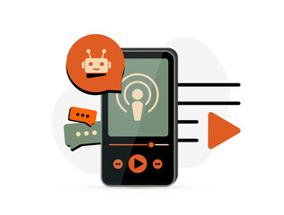 AI podcast generator for audio content and marketing. Automatically generate podcast episodes for newsletters, platforms and AI enthusiasts with everyday tips and tools.Vector illustration and icons