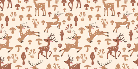 Cute woodland animals seamless patterns and wallpaper