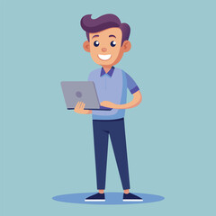 man standing with laptop vector