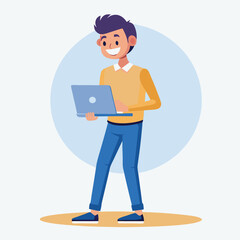 man standing with laptop vector