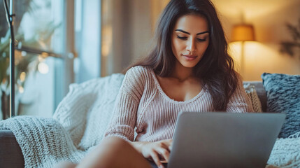 Woman Working From Home on Laptop