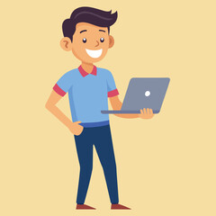 man standing with laptop vector