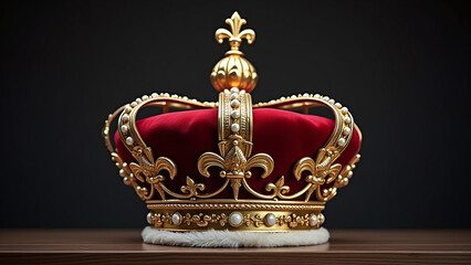 Fototapeta premium Red Velvet Crown with Gold and Pearl Details