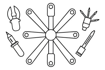 multi tool line art minimalist survival gear illustration