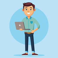 man standing with laptop vector