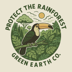 Toucan Perched in Rainforest Illustration Promoting Environmental Conservation Efforts