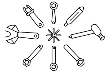 multi tool line art modern camping equipment vector design
